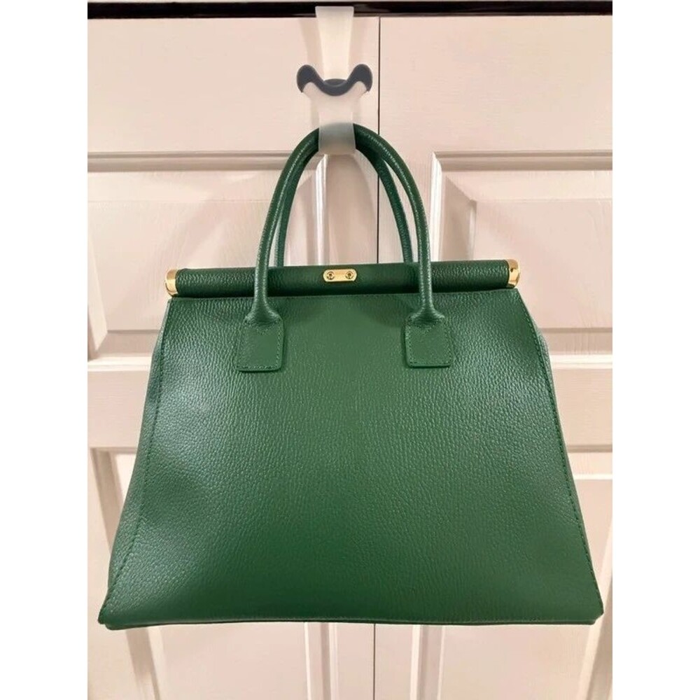 Italian Leather Green Satchel Shoulder Bag Made in Italy - Picture 8 of 17